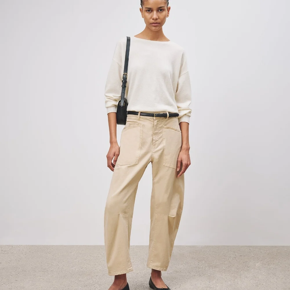 Nili Lotan Shon Pant sandstone Bow Leg Carpenter 8 tan - Picture 3 of 10